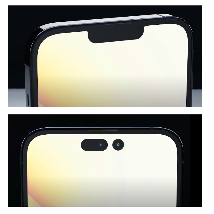 iPhone 14 con notch y iPhone 14 con agujero en pantalla