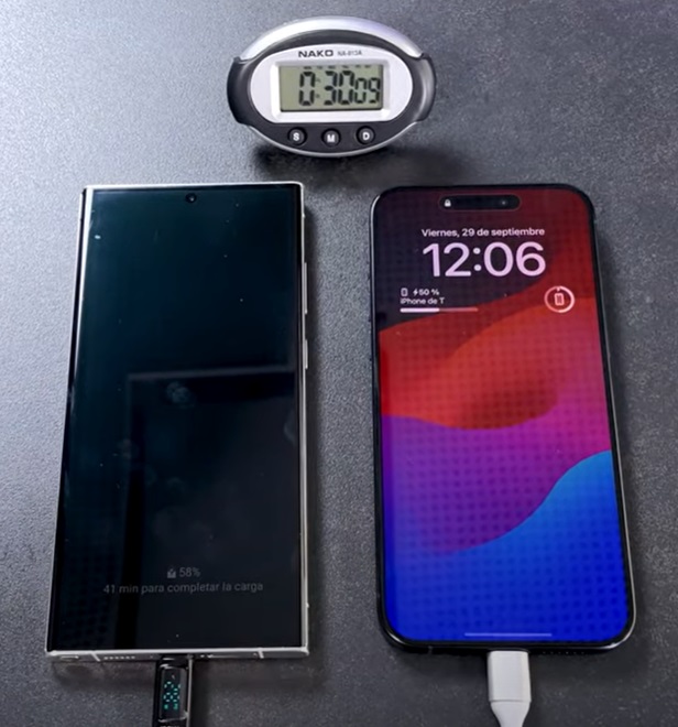 iPhone 15 Pro Max vs Samsung Galaxy S23 Ultra carga batería